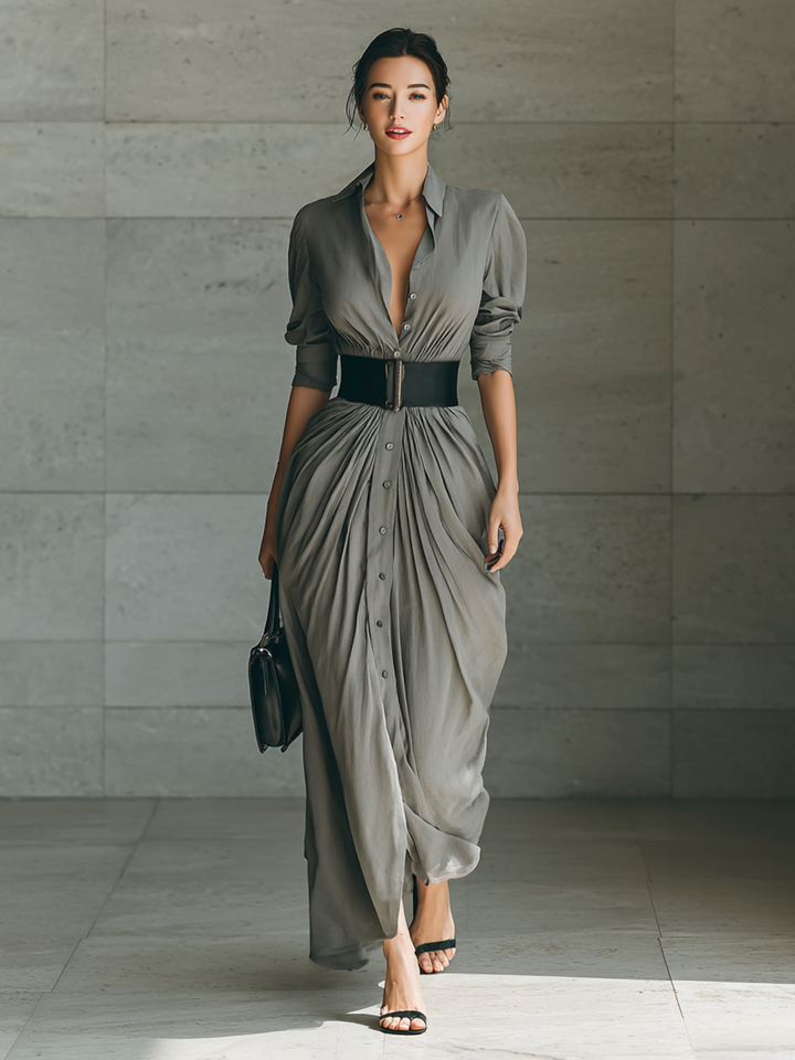 Fabiola | Belted Pleated Maxi Dress