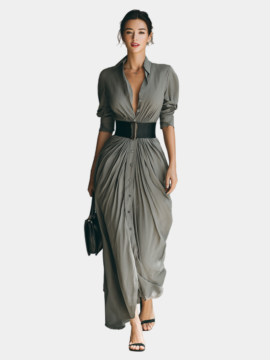 Zoe - Belted Long Pleated Dress