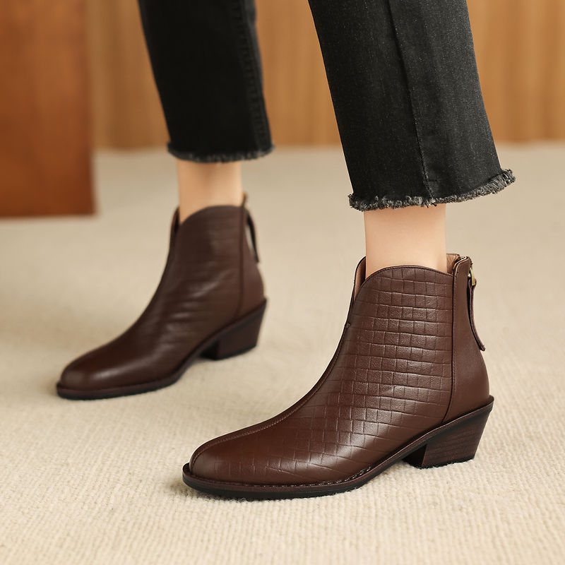 Genuine Leather Straight-Calf Boots