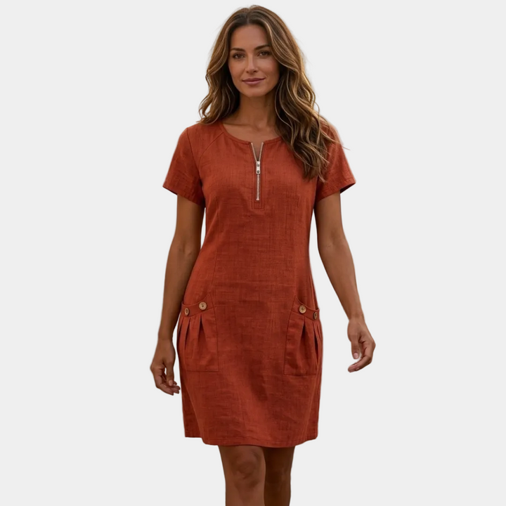 Agatha - Zip-Up Short Dress with Pockets