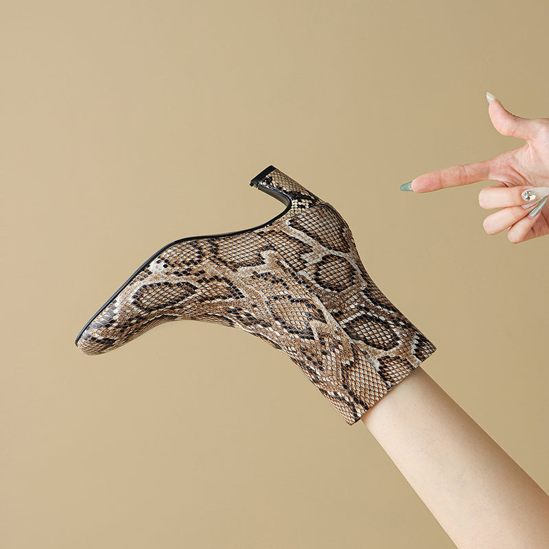 Snake Print Leather Ankle Boots
