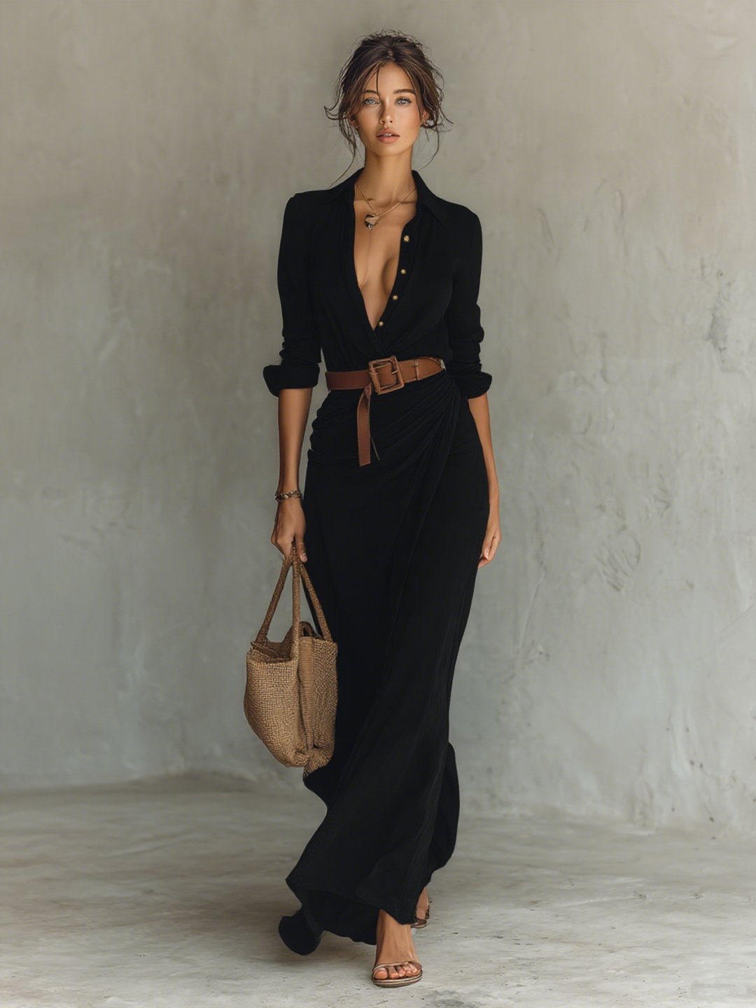 Genevieve | Relaxed Maxi Dress Featuring a Lapel Collar