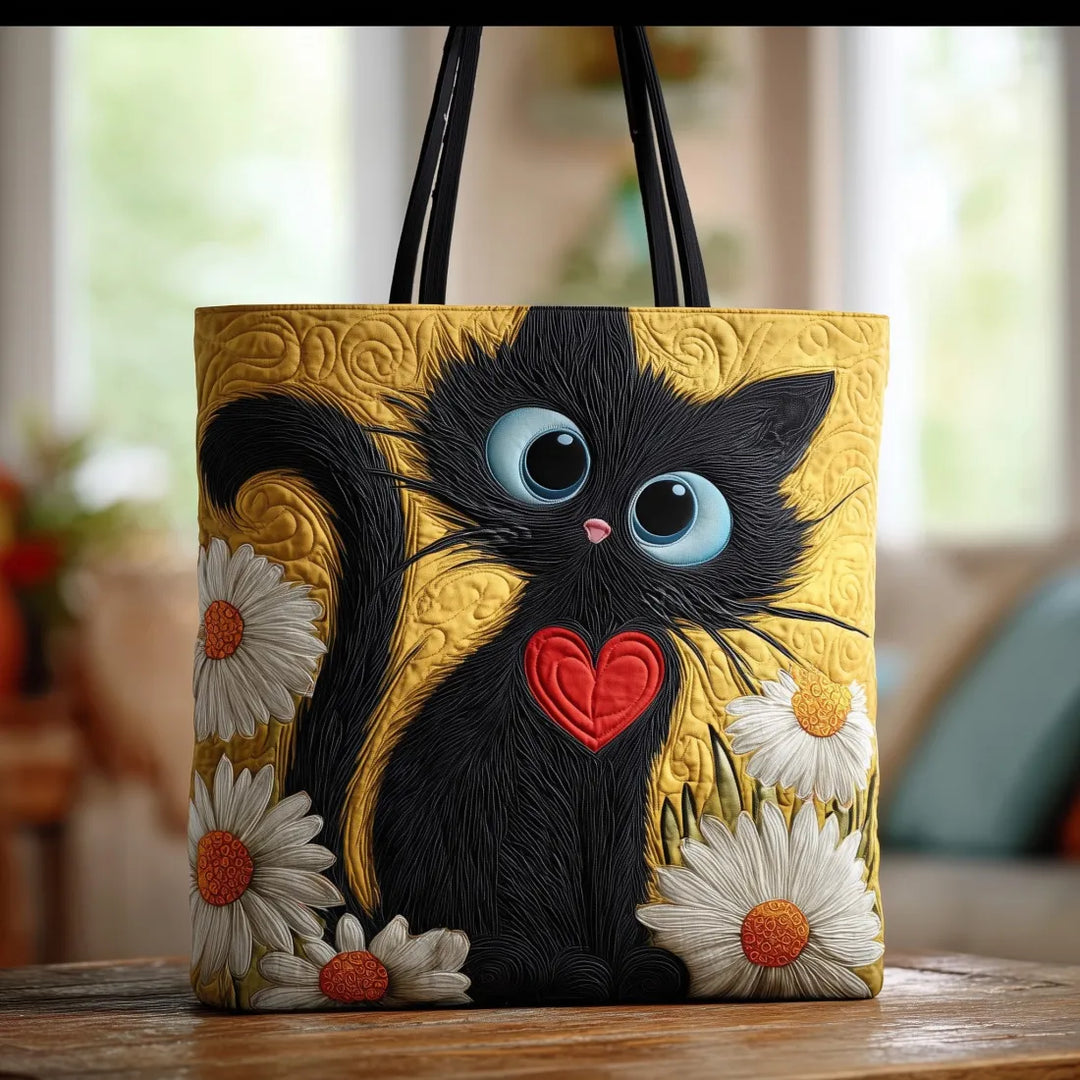 Handmade Bag | Black Cat with Daisy Flowers
