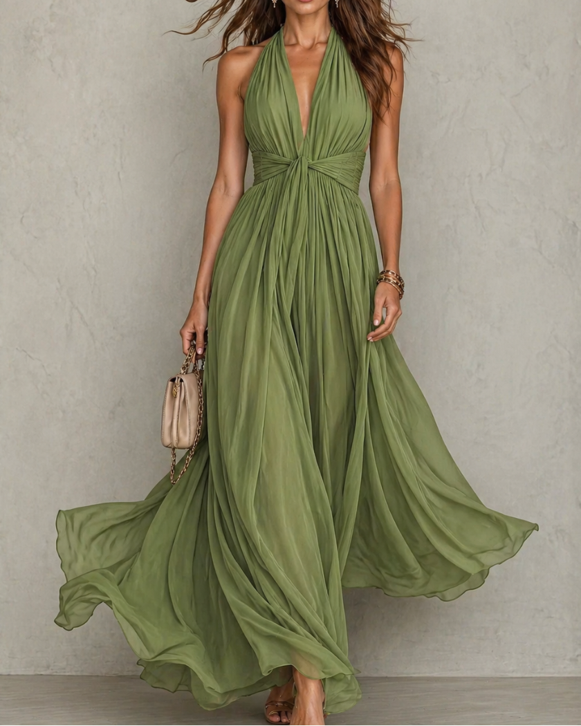 Bohuslava | Elegant Long Evening Gown with Plunging Neckline