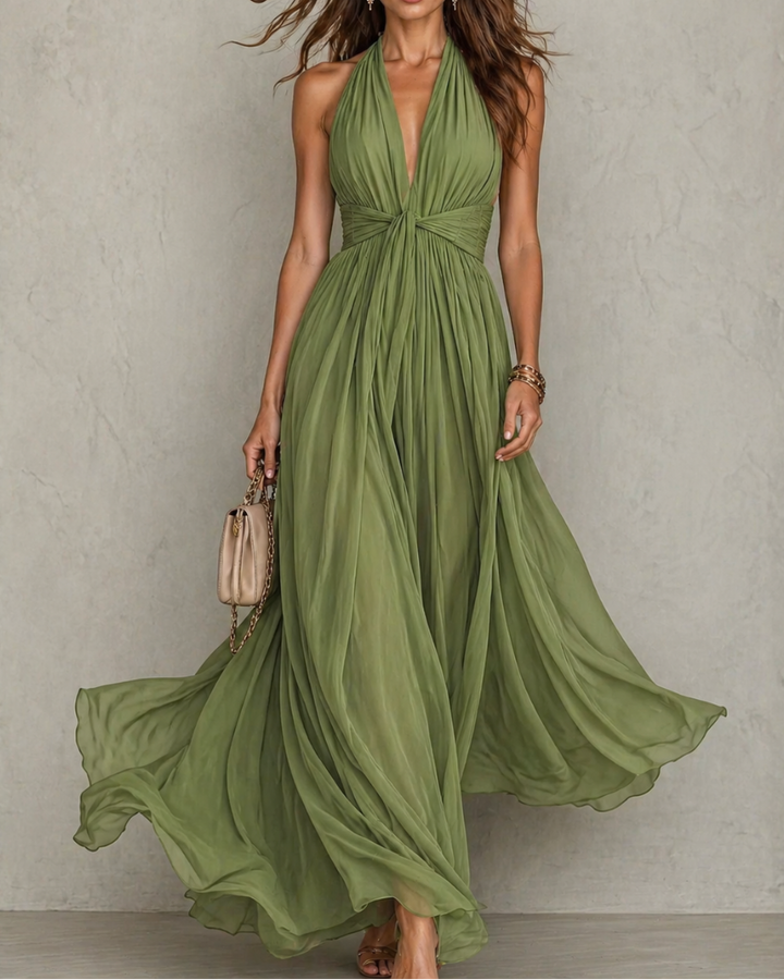 Bohuslava | Elegant Long Evening Gown with Plunging Neckline
