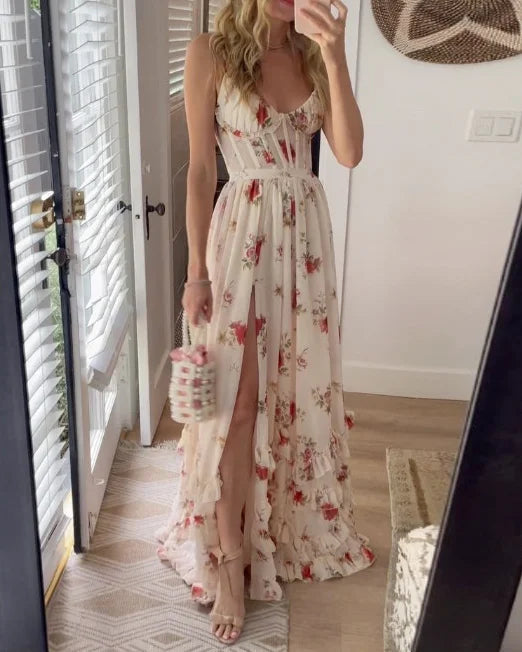 Paola | Romantic Floral Dress with V Neckline