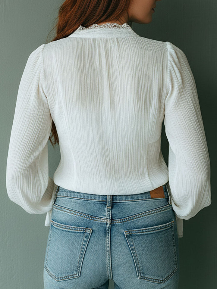 Striped White Boho Blouse with Front Tie Detail