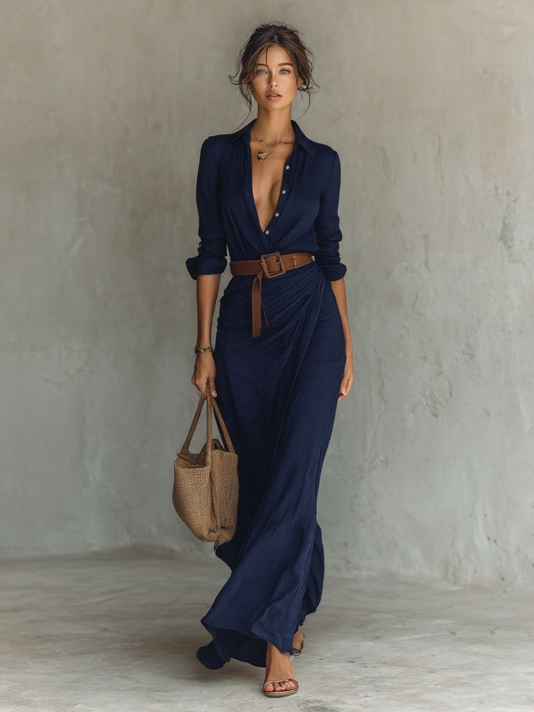 Genevieve | Relaxed Maxi Dress Featuring a Lapel Collar