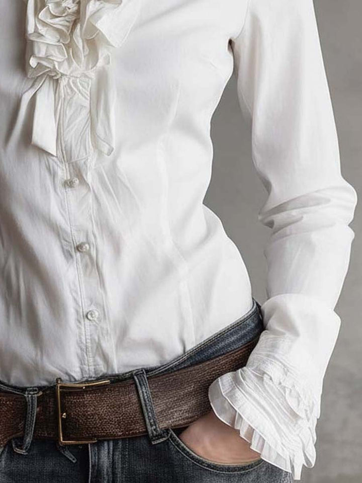 Vintage-Inspired White Blouse with Striped Accents