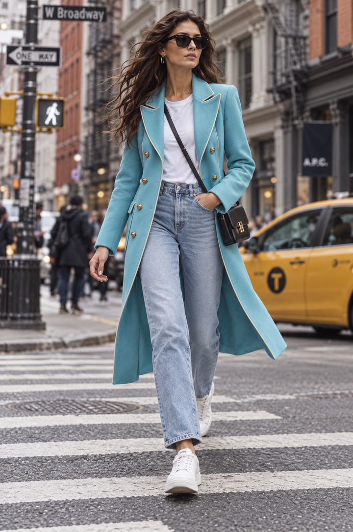 Elegant Military-Style Mid-Length Double-Breasted Wool Coat