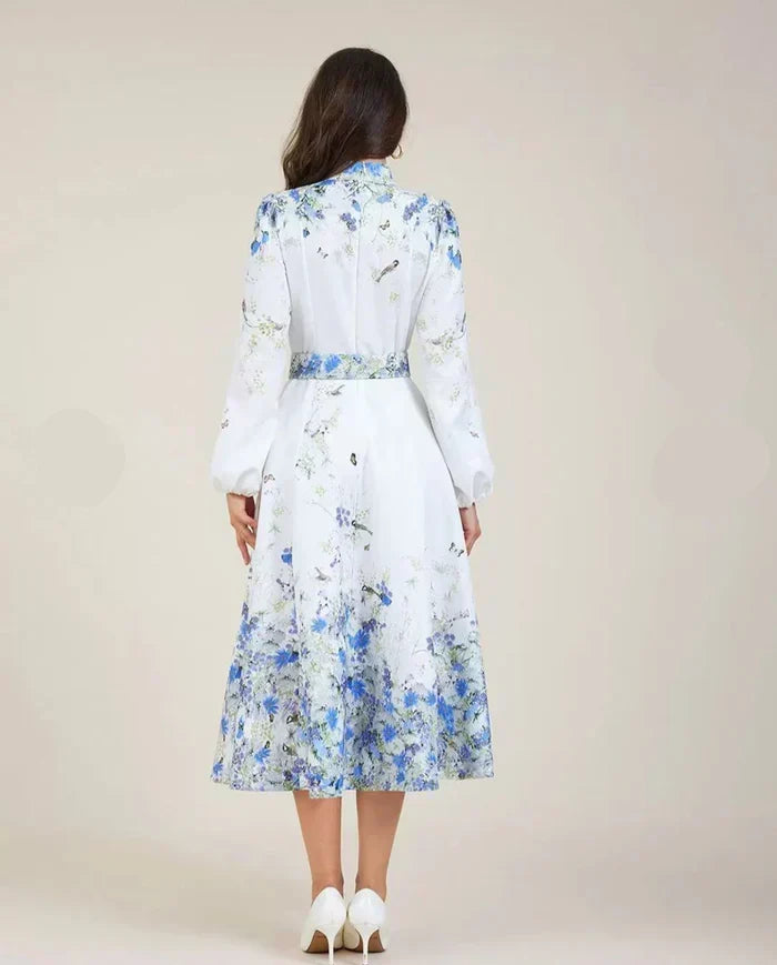 Amelia – Classic Floral Blue High Neck Elegance
