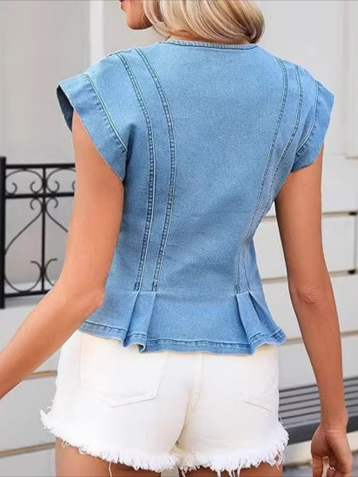 Vera - V-Neck Denim Blouse