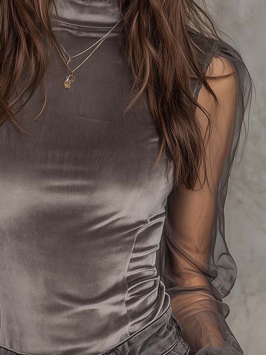 Graphite Grey High Neck Velvet Panel Mask