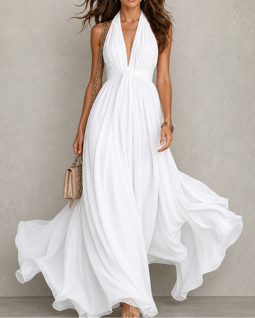Bohuslava | Elegant Long Evening Gown with Plunging Neckline
