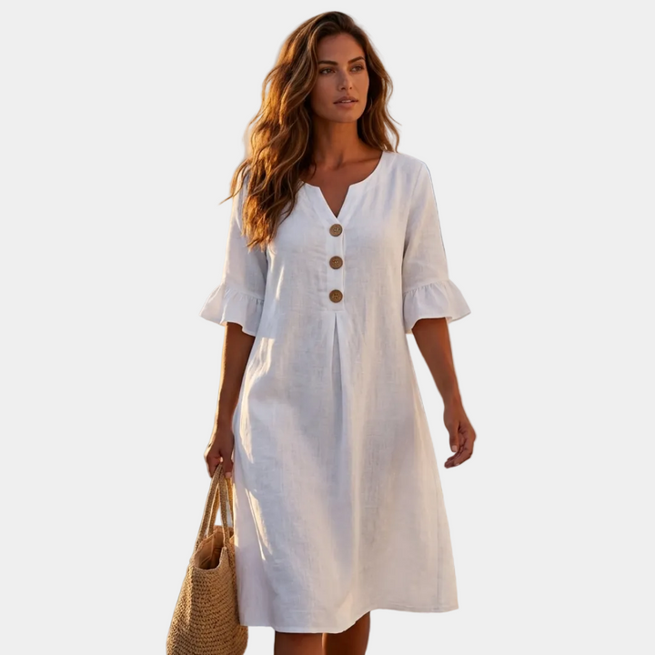 Hellen - Puff Sleeve Button-Up Dress