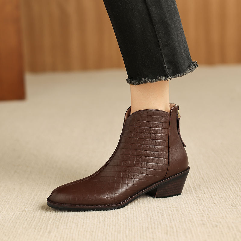 Genuine Leather Straight-Calf Boots
