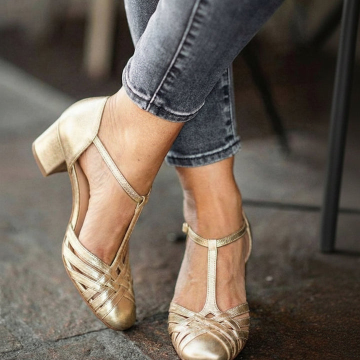 Isavra - Metallic Mary Jane with Deep V-Cut