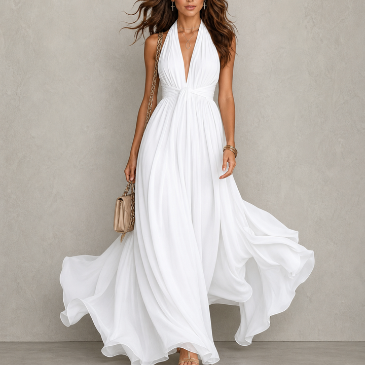 Carminho | Halter Neck Maxi Chiffon Dress