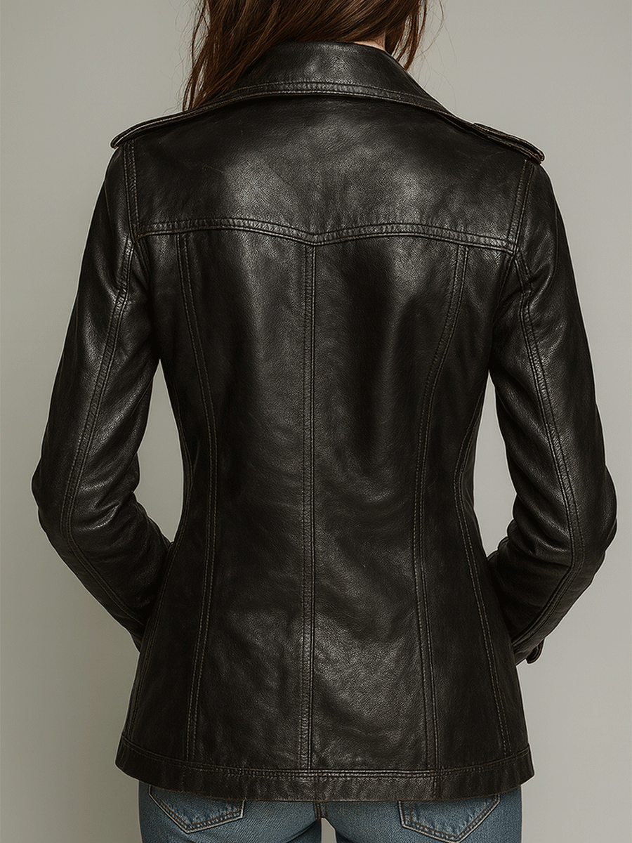 Retro Black Faux Leather Double Jacket