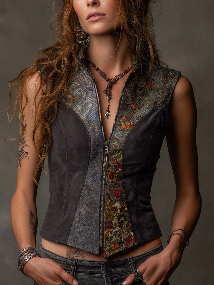 Eco-Friendly Suede Patchwork Gilet