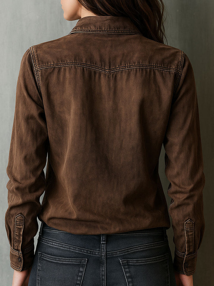 Retro Brown Jacket with Contrasting Stitch Details