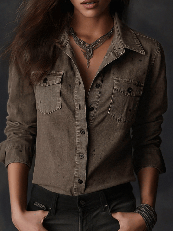 Vintage Washed Taupe Western Slim Fit Button-Up Shirt