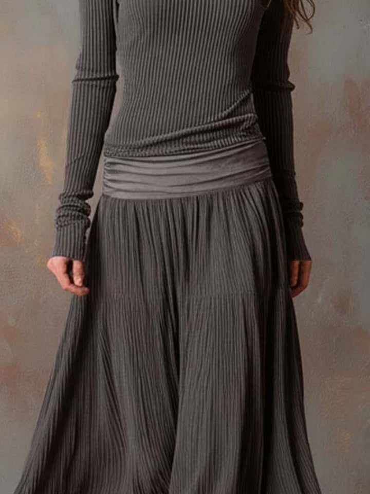 Charcoal Grey Vintage Ribbed Knit Long Dress