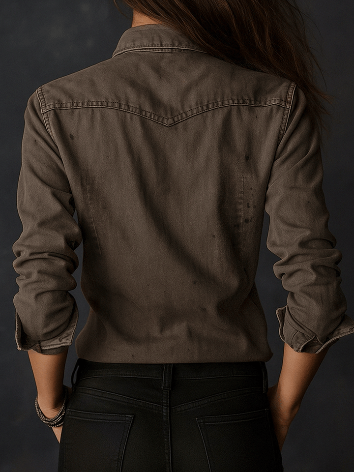 Vintage Washed Taupe Western Slim Fit Button-Up Shirt