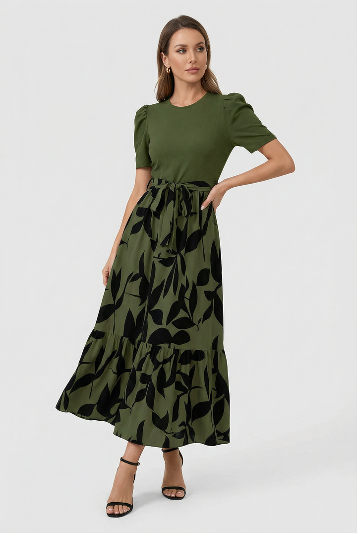 Edita | Elegant Maxi Dress with Stand-Up Collar for a Romantic Look