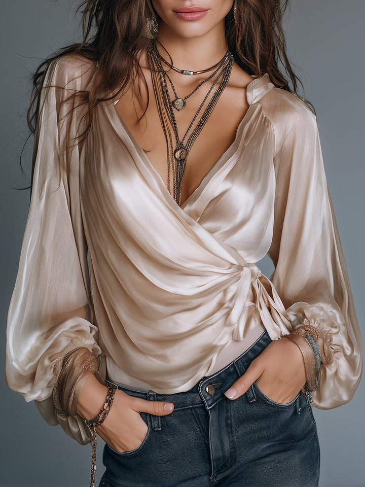 Chic Satin Blouse with Stylish Side Ties