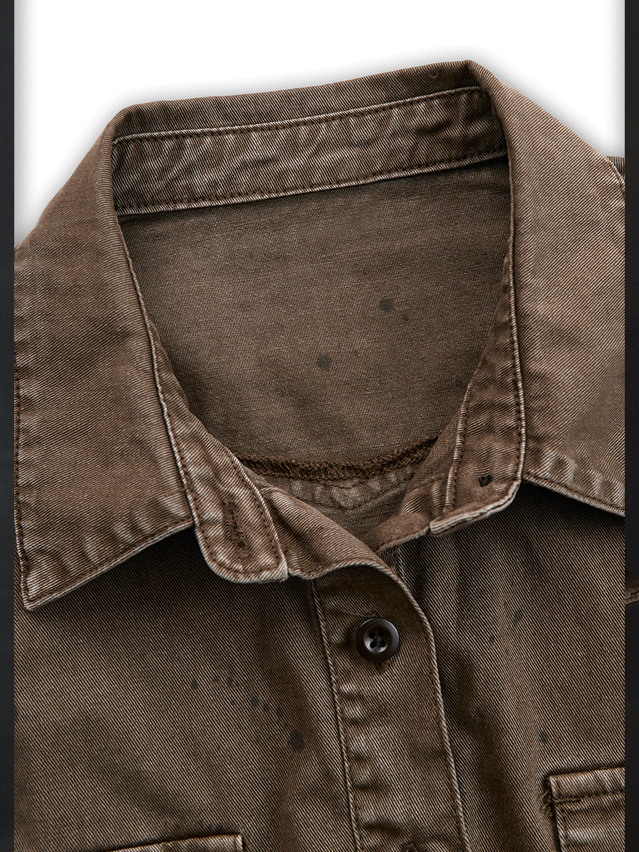 Vintage Washed Taupe Western Slim Fit Button-Up Shirt