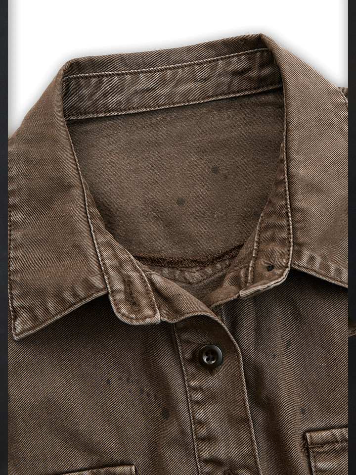 Vintage Washed Taupe Western Slim Fit Button-Up Shirt