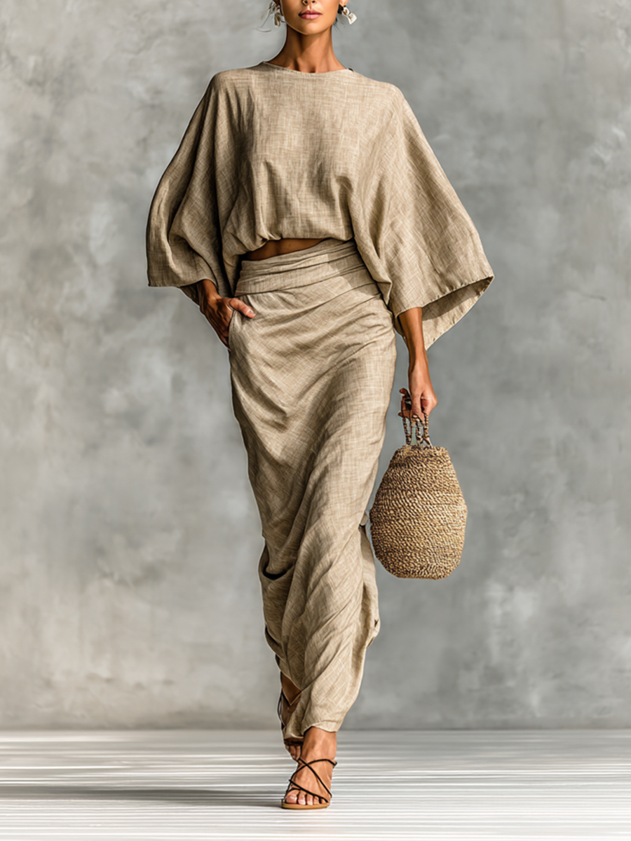 Full Outfit Featuring Long Skirt and Long-Sleeved Top