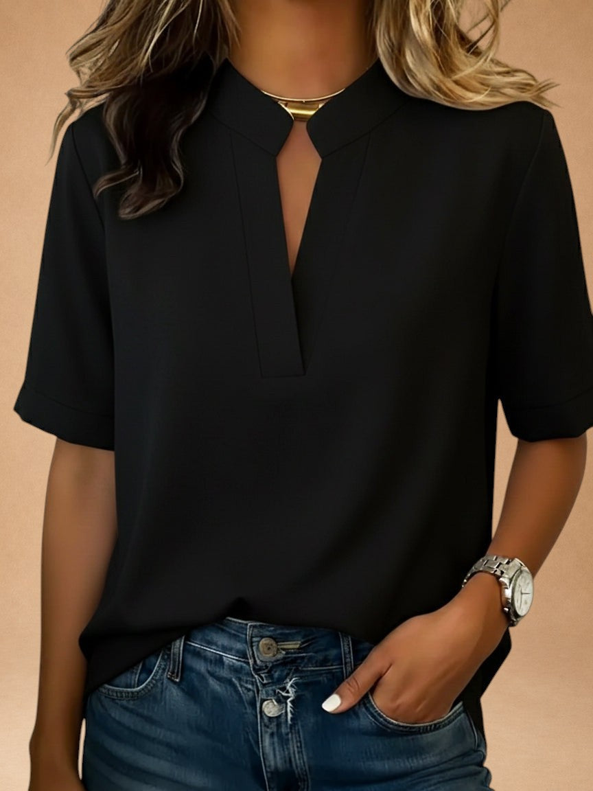 Margot | Short-Sleeved V-Neck Blouse with Gold Details