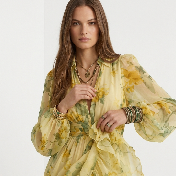 Meg - Printed Dress with Flared Sleeves