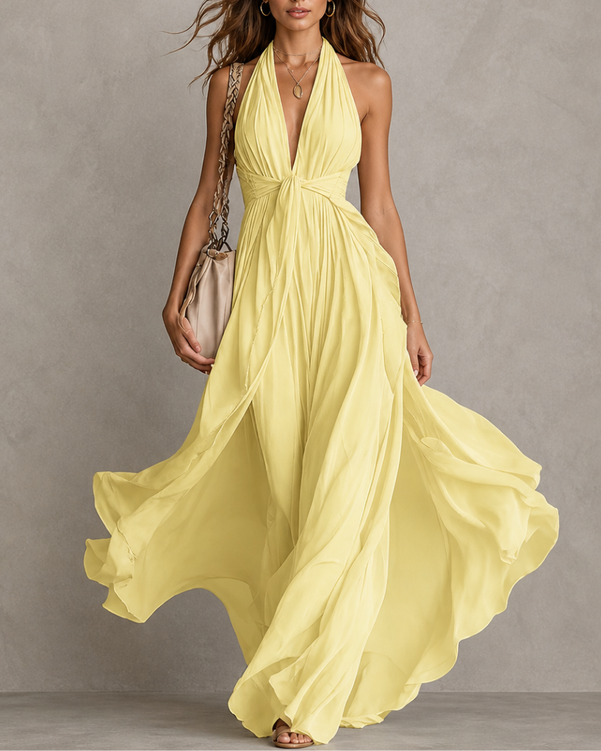 Bohuslava | Elegant Long Evening Gown with Plunging Neckline
