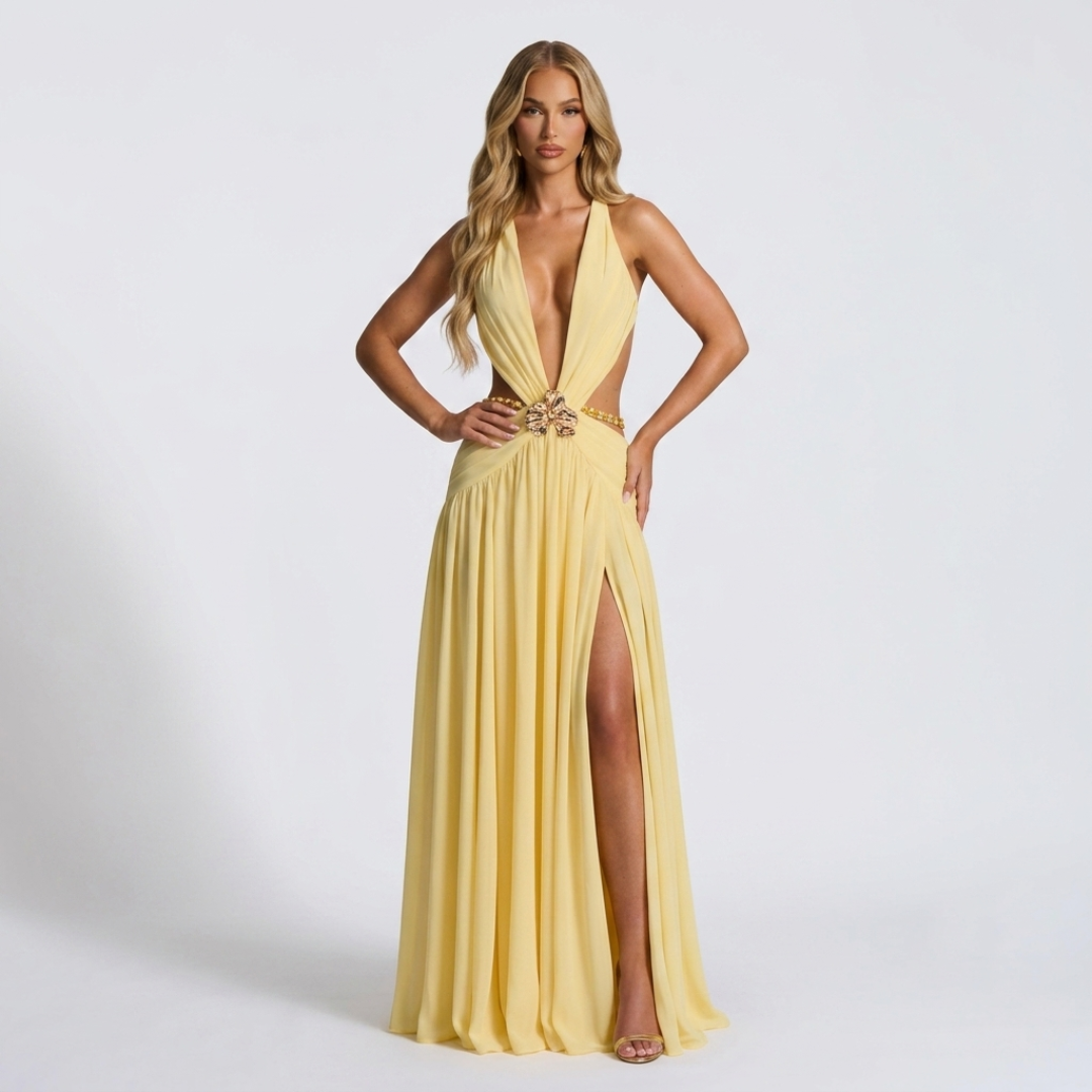 Melina - Deep V-Neck Maxi Dress