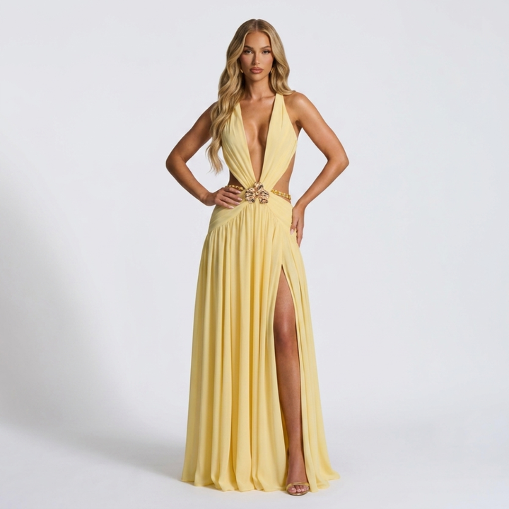 Melina - Deep V-Neck Maxi Dress