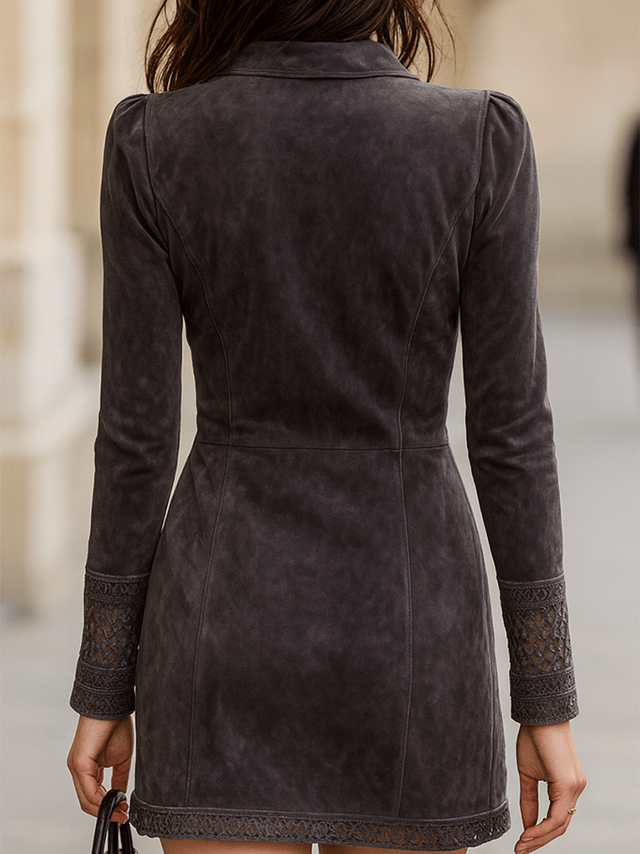 Zip-Front Mini Suede Dress