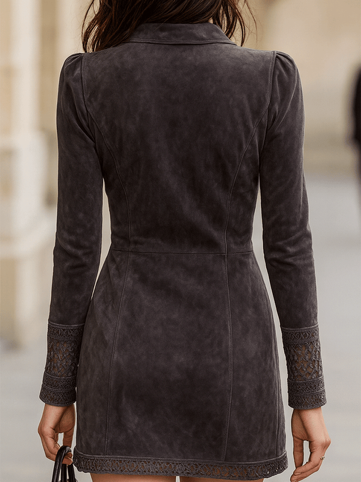 Zip-Front Mini Suede Dress