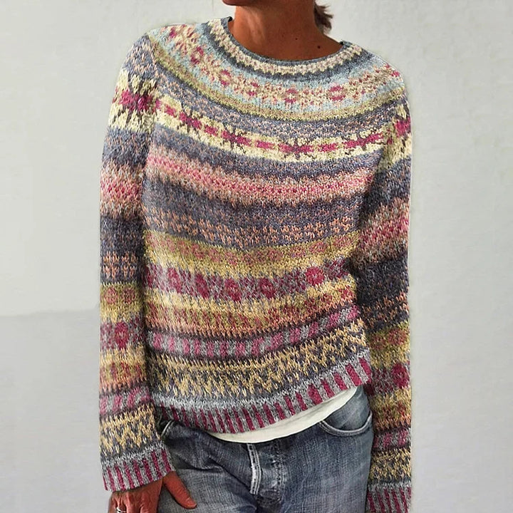 Multicolored Mosaic Pattern Knitted Sweater