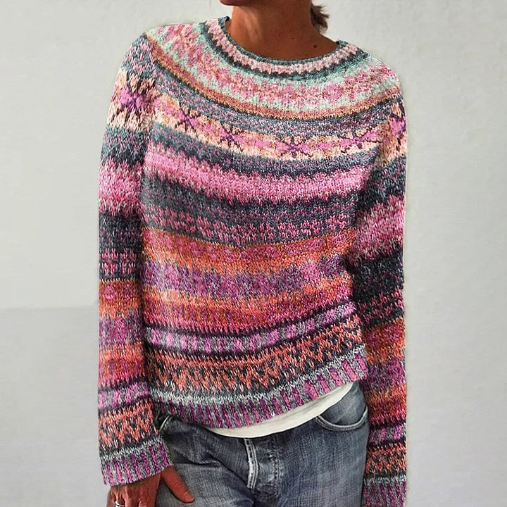 Multicolored Floral Pattern Knitted Sweater