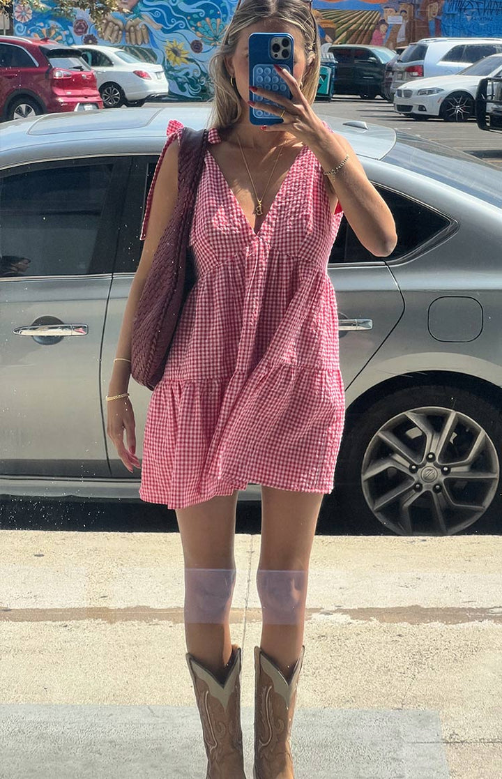 Red Gingham Mini Dress with Straps