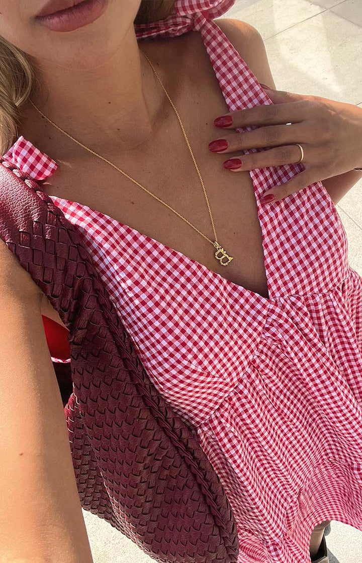 Red Gingham Mini Dress with Straps