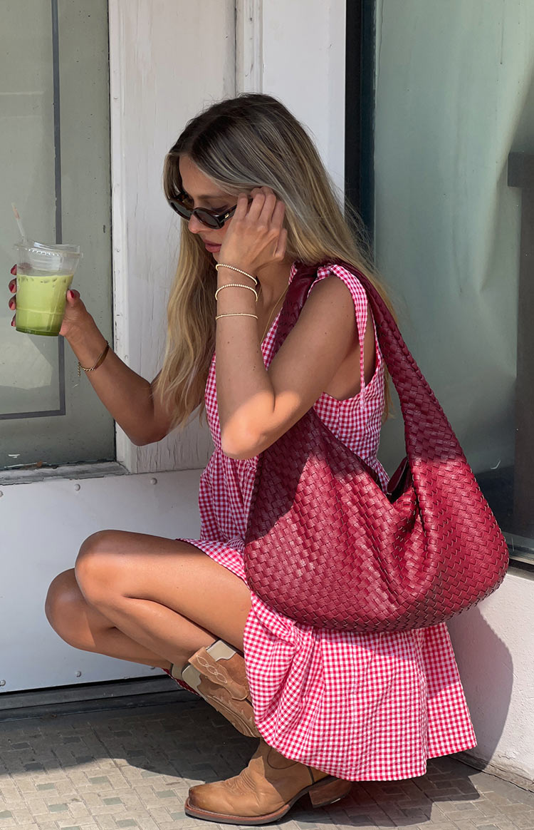 Red Gingham Mini Dress with Straps