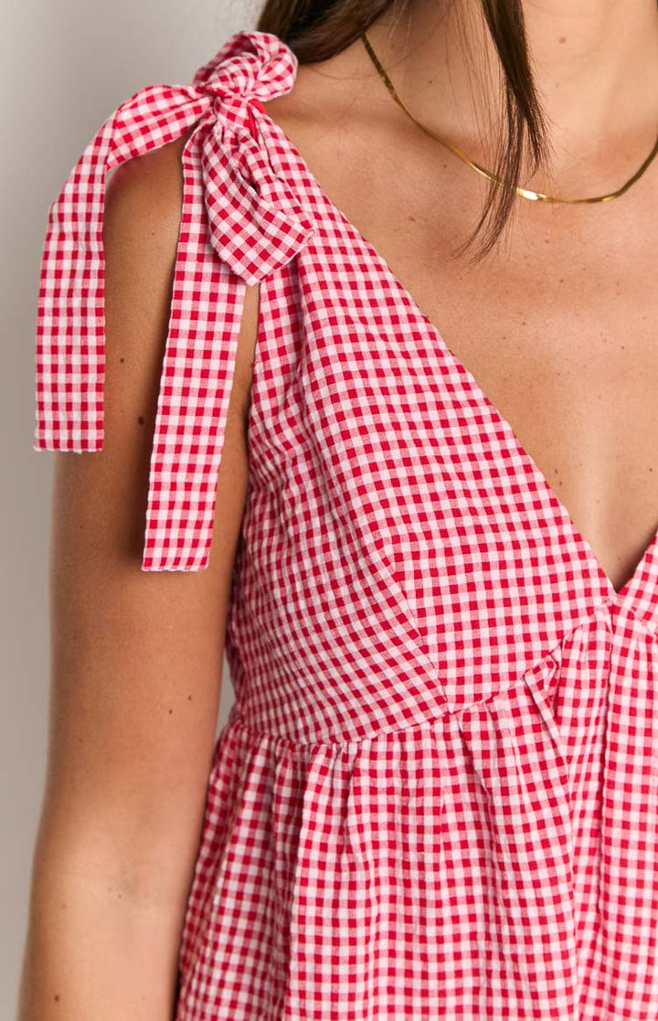 Red Gingham Mini Dress with Straps