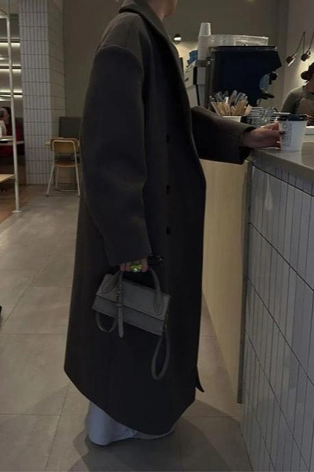Reversible Oversized Wool Coat for Women
