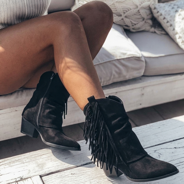 Tassel-Embellished Mid-Calf Boots