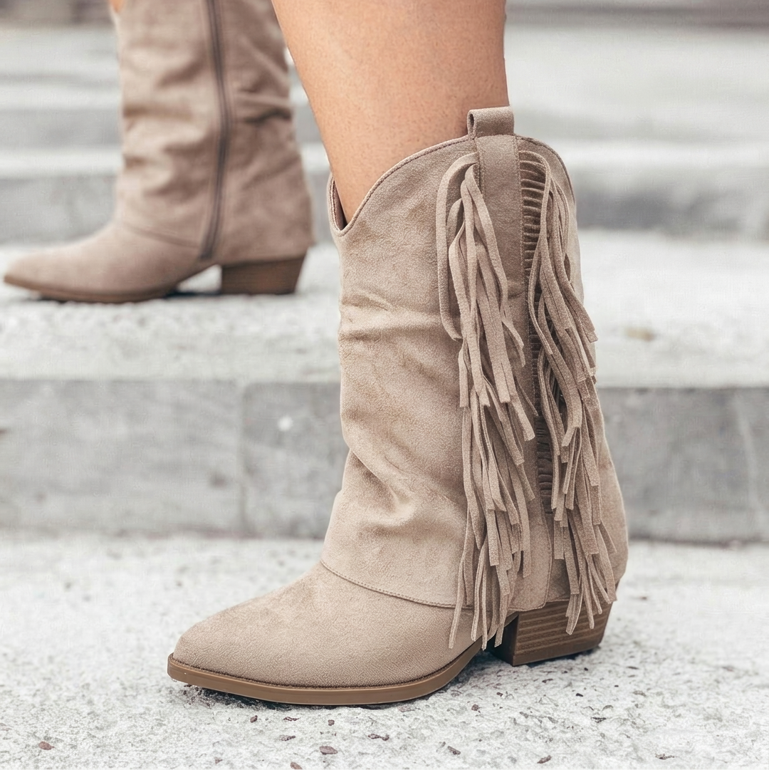 Tassel-Embellished Mid-Calf Boots