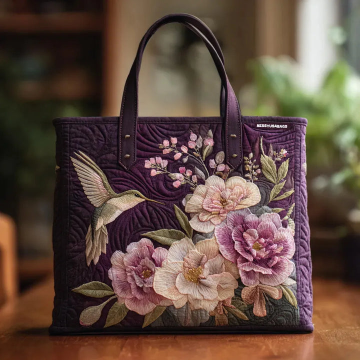 Handmade Bag with Hummingbird and Orchids